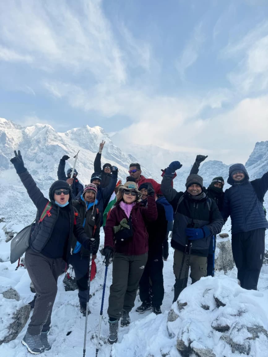 Trekkers at on the top of Goechala pass